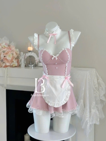 [KÈM PHỤ KIỆN] Bộ đồ cosplay hầu gái Cleaning Maid Set S2622 có gọng có mút tôn dáng Bralettehousevn