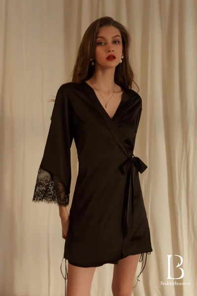 Choàng ngủ nữ Aki Kimono S2239 satin phối ren gợi cảm Bralettehousevn