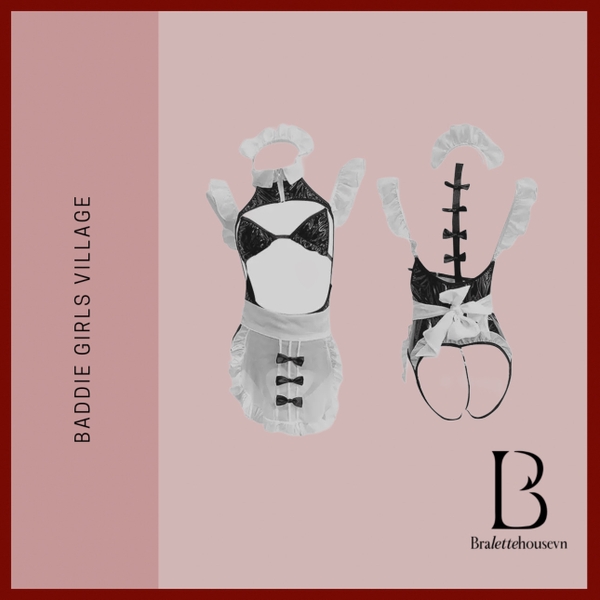 (Tặng phụ kiện) Bộ đồ cosplay hầu gái Weirdy Maid S2379 da PU kèm tạp dề kèm phối hạt gợi cảm quyến rũ Bralettehousevn