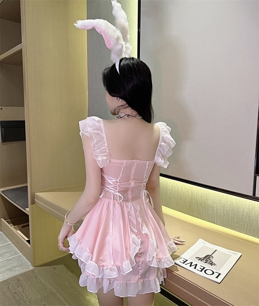 [Che tên - ko kèm cài] S2137 Tommie Set cosplay hoá trang đầm tầng tiểu thư thỏ hồng đáng yêu kín đáo Bralettehousevn