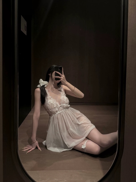 [HOT ITEMS] VÁY VOAN NGỦ NỮ KHOÉT LƯNG GỢI CẢM DÁNG XÒE PHỐI KÈM REN RUBATO DRESS S1178 Bralettehousevn