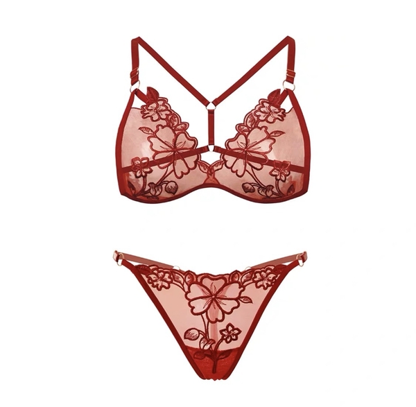 Bộ đồ lót ren hoa S2007 Hana Bralette xuyên thấu không gọng mút kèm quần dây Bralettehousevn