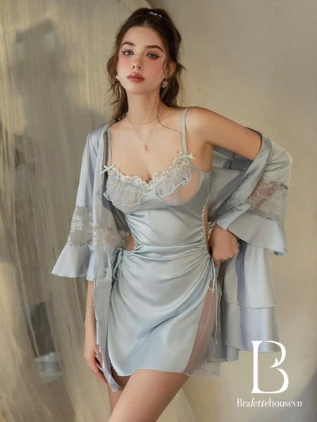 Đầm váy ngủ nữ satin Petuna Dress S2489 cao cấp phối hoa cut out gợi cảm đính hoa phối xuyên thấu Bralettehousevn