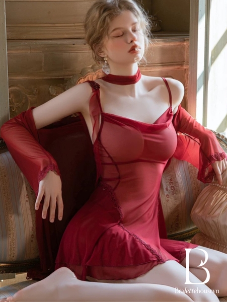 Đầm váy ngủ xuyên thấu Touchie Dress cổ đổ cánh tiên nữ tính gợi cảm quyến rũ Bralettehousevn