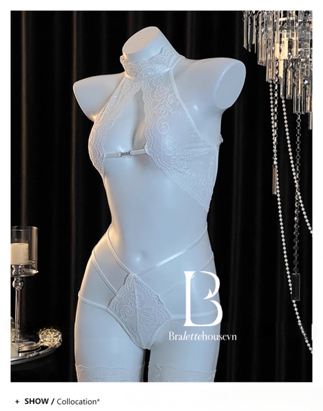 Bộ đồ liền thân ren Bomby Bodysuit S2608 kèm khoen lấp lánh phối dây gợi cảm táo bạo Bralettehousevn