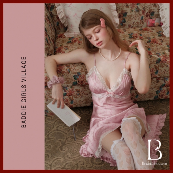 Váy ngủ satin cao cấp Palais Dress in hoạ tiết nơ mùa hè tiểu thư Bralettehousevn