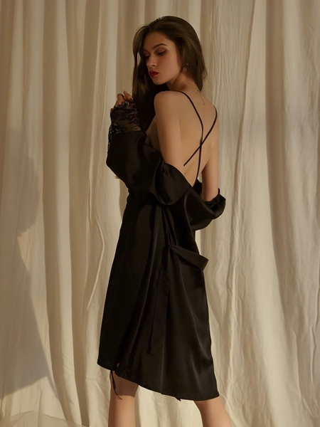 Choàng ngủ nữ Aki Kimono S2239 satin phối ren gợi cảm Bralettehousevn