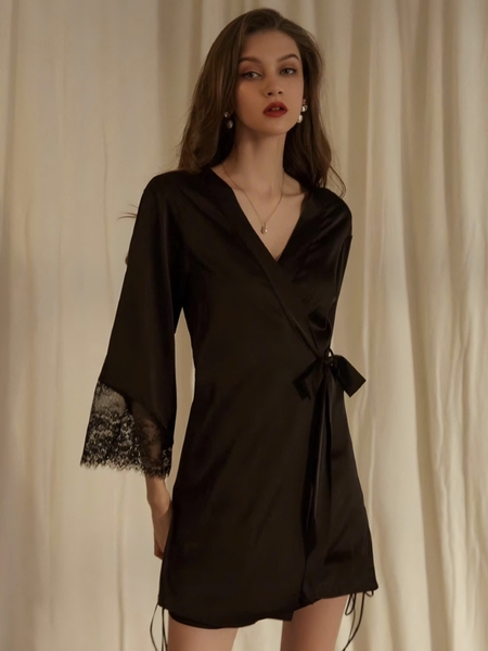 Choàng ngủ nữ Aki Kimono S2239 satin phối ren gợi cảm Bralettehousevn