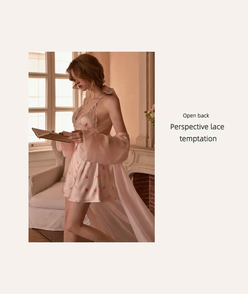 Đầm váy ngủ satin cao cấp Blomma Dress S2630 in hoa mềm mại phối ren sang trọng nữ tính Bralettehousevn