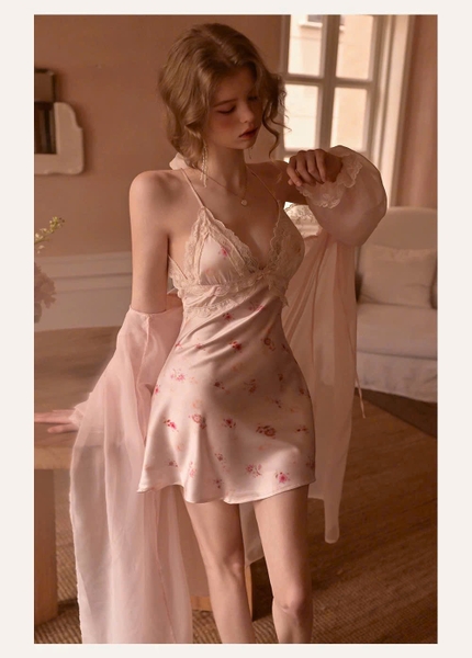 Đầm váy ngủ satin cao cấp Blomma Dress S2630 in hoa mềm mại phối ren sang trọng nữ tính Bralettehousevn