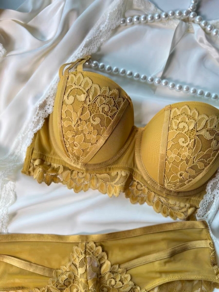 Set đồ lót nữ Sachi set S1632 có gọng và mút nâng ngực phối ren dáng cúp ngang Bralettehousevn