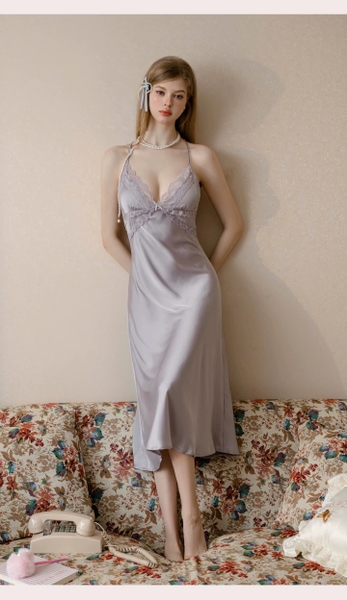 Đầm ngủ satin cao cấp dáng dài Beena Dress resort du lịch biển Bralettehousevn