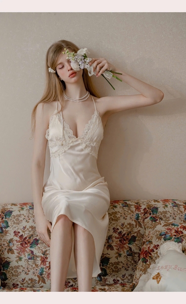 Đầm ngủ satin cao cấp dáng dài Beena Dress resort du lịch biển Bralettehousevn