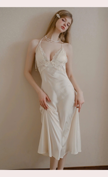 Đầm ngủ satin cao cấp dáng dài Beena Dress resort du lịch biển Bralettehousevn