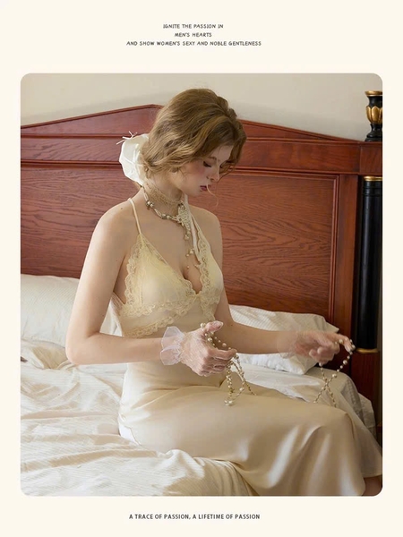 Đầm ngủ satin cao cấp dáng dài Beena Dress resort du lịch biển Bralettehousevn