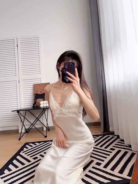 Đầm ngủ satin cao cấp dáng dài Beena Dress resort du lịch biển Bralettehousevn