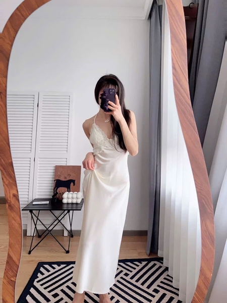 Đầm ngủ satin cao cấp dáng dài Beena Dress resort du lịch biển Bralettehousevn