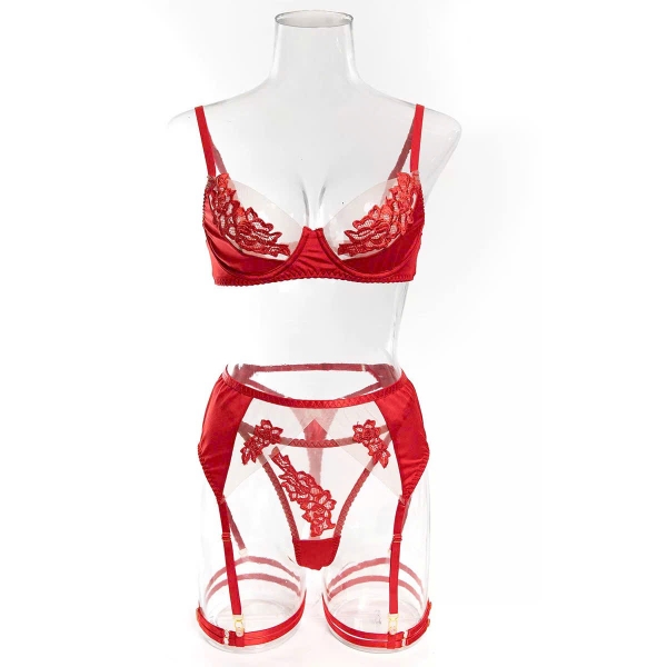 [TẶNG KÈM ĐAI] Bộ đồ lót 3 món lụa Recy Set S2685 phối voan thêu hoa nổi gợi cảm sang trọng quyến rũ Bralettehousevn