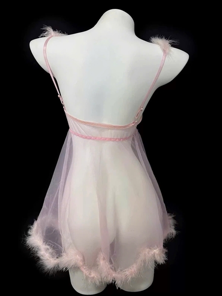Đầm váy ngủ xuyên thấu phối lông Chemistry Dress S2675 công chúa tuyết tông hồng nữ tính gợi cảm Bralettehousevn