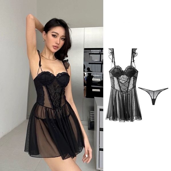 [KÈM QUẦN] Đầm váy ngủ nữ Peachy Dress S2488 có gọng mút mỏng xuyên thấu dáng xoè cao cấp cánh tiên quyến rũ nữ tính Bralettehousevn