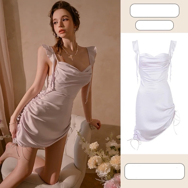 Đầm váy ngủ nữ satin cao cấp Melting Dress S2486 tua rua xoắn trendy đi biển du lịch gợi cảm nữ tính mới nhất Bralettehousevn