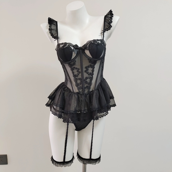 [HOT HIT] Candace Corset S2487 kèm đai vòng đùi ren cao cấp xuyên thấu cánh tiên sang trọng gợi cảm quyến rũ Bralettehousevn