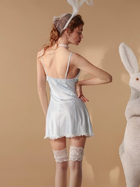 Đầm ngủ satin nữ Erza Dress S2420 cao cấp form xoè nhẹ ca rô xanh đáng yêu tươi trẻ Bralettehousevn