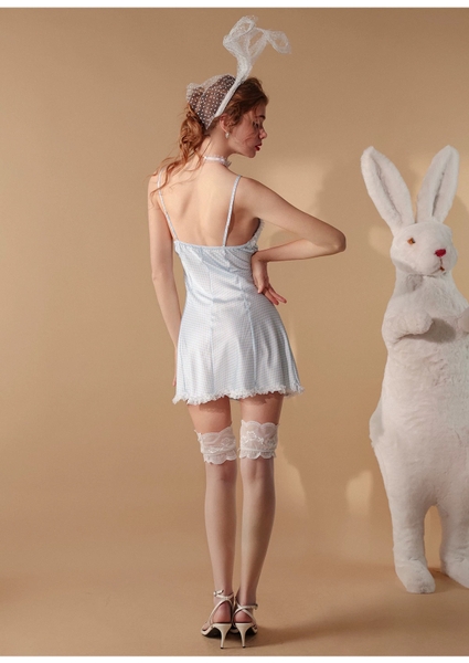 Đầm ngủ satin nữ Erza Dress S2420 cao cấp form xoè nhẹ ca rô xanh đáng yêu tươi trẻ Bralettehousevn