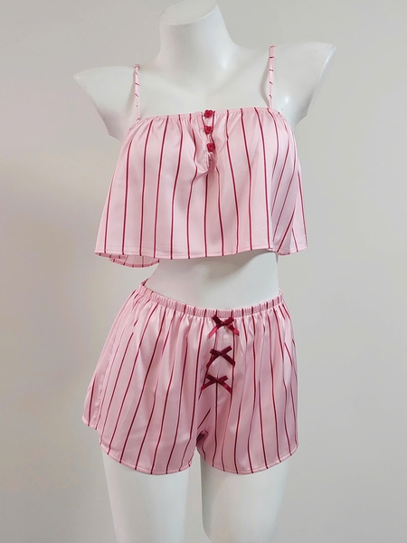 Set ngủ mặc nhà satin cao cấp Damour Set S2638 hồng sọc trendy hai dây nữ tính Bralettehousevn