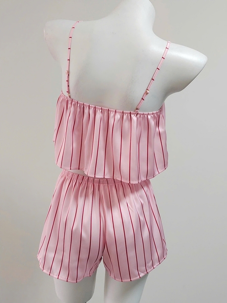 Set ngủ mặc nhà satin cao cấp Damour Set S2638 hồng sọc trendy hai dây nữ tính Bralettehousevn