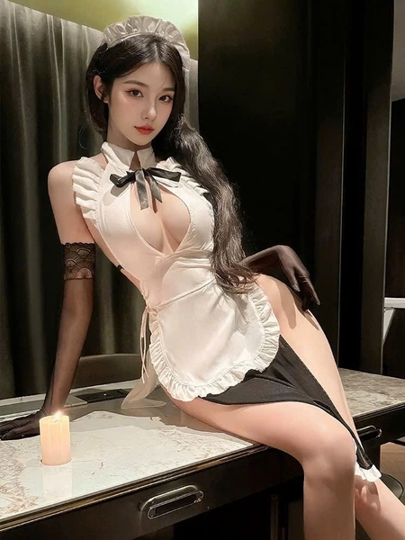 Bộ đồ hoá trang hầu gái Flirty Maid S2643 xẻ tà dài gợi cảm xuyên thấu kèm phụ kiện Bralettehousevn