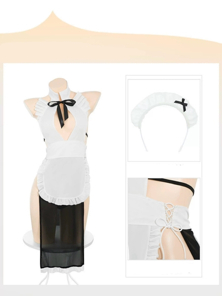 Bộ đồ hoá trang hầu gái Flirty Maid S2643 xẻ tà dài gợi cảm xuyên thấu kèm phụ kiện Bralettehousevn
