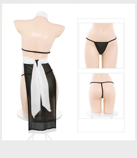 Bộ đồ hoá trang hầu gái Flirty Maid S2643 xẻ tà dài gợi cảm xuyên thấu kèm phụ kiện Bralettehousevn