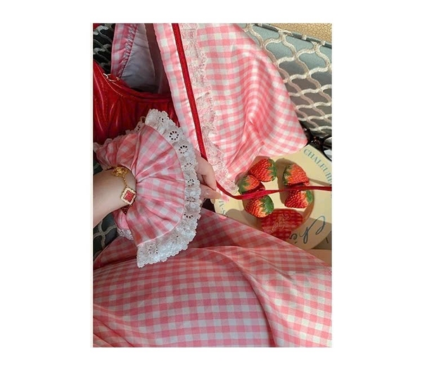 Đầm váy ngủ satin caro cao cấp Gomoku Dress S2693 phối nơ sau đáng yêu tiểu thư Bralettehousevn