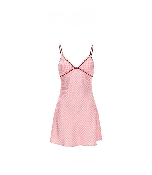 Đầm váy ngủ satin caro cao cấp Gomoku Dress S2693 phối nơ sau đáng yêu tiểu thư Bralettehousevn