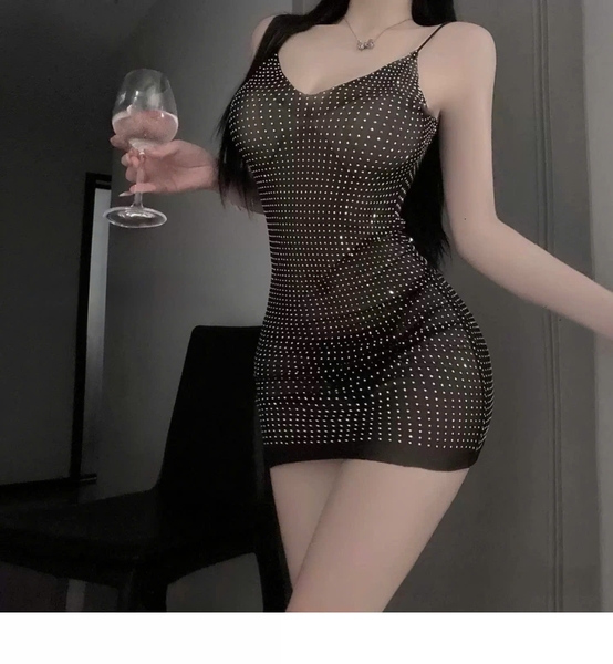 Váy ngủ lấp lánh xuyên thấu cổ đổ Shimmer Dress S2644 form suông Bralettehousevn