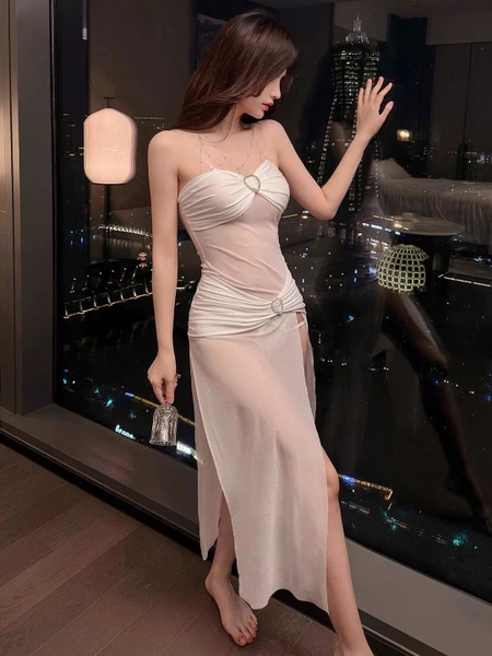 Đầm váy ngủ dài xuyên thấu Bold Dress S2645 phối khoen tim xẻ tà tôn dáng gợi cảm Bralettehousevn