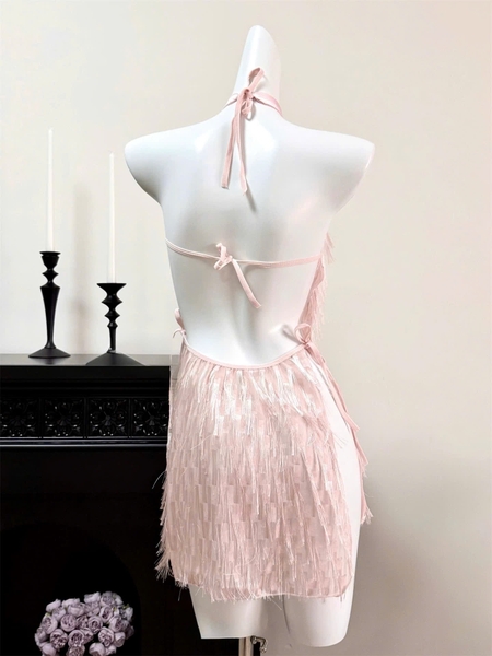 Đầm váy ngủ cổ yếm Fila Dress S2647 tua rua bắt sáng xẻ tà gợi cảm nữ tính kiêu sa Bralettehousevn