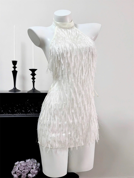 Đầm váy ngủ cổ yếm Fila Dress S2647 tua rua bắt sáng xẻ tà gợi cảm nữ tính kiêu sa Bralettehousevn