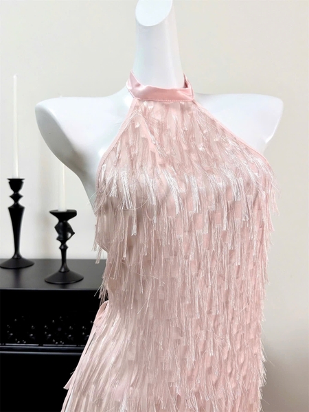 Đầm váy ngủ cổ yếm Fila Dress S2647 tua rua bắt sáng xẻ tà gợi cảm nữ tính kiêu sa Bralettehousevn