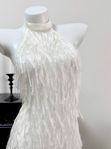 Đầm váy ngủ cổ yếm Fila Dress S2647 tua rua bắt sáng xẻ tà gợi cảm nữ tính kiêu sa Bralettehousevn