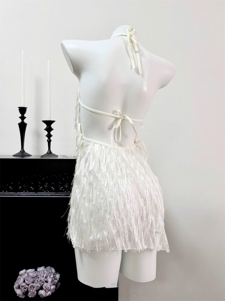 Đầm váy ngủ cổ yếm Fila Dress S2647 tua rua bắt sáng xẻ tà gợi cảm nữ tính kiêu sa Bralettehousevn