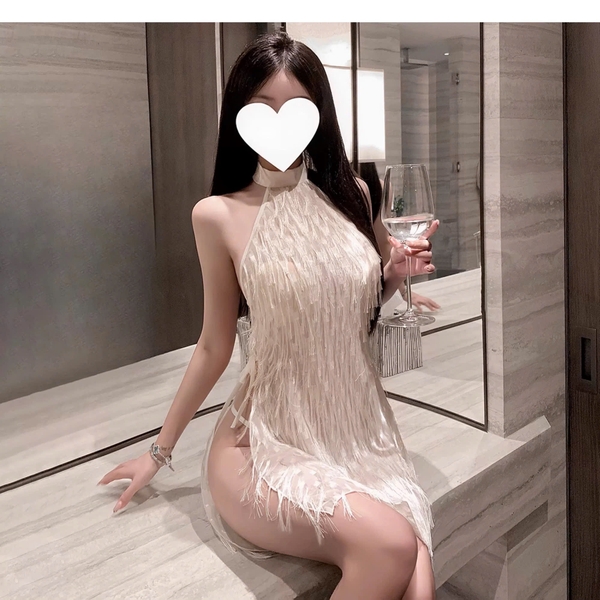 Đầm váy ngủ cổ yếm Fila Dress S2647 tua rua bắt sáng xẻ tà gợi cảm nữ tính kiêu sa Bralettehousevn