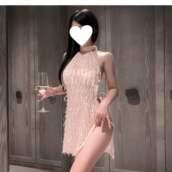 Đầm váy ngủ cổ yếm Fila Dress S2647 tua rua bắt sáng xẻ tà gợi cảm nữ tính kiêu sa Bralettehousevn