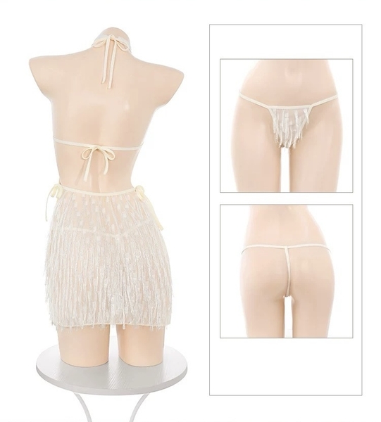 Đầm váy ngủ cổ yếm Fila Dress S2647 tua rua bắt sáng xẻ tà gợi cảm nữ tính kiêu sa Bralettehousevn