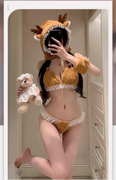Bộ đồ hoá trang tuần lộc bông Caribou Set S2649 tặng nón mềm mại đáng yêu gợi cảm Bralettehousevn