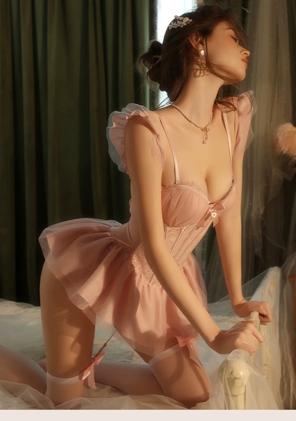 [Kèm quần] Matilda Corset S2434 ballet nàng thơ cao cấp có mút đệm tay bèo trễ vai váy xoè kèm đai Bralettehousevn