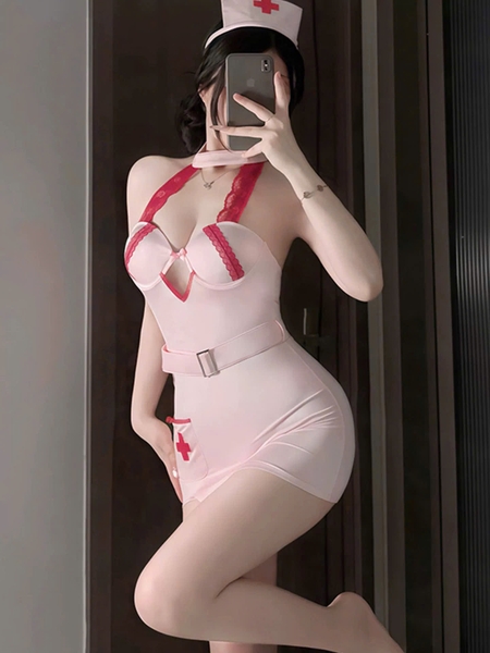 Bộ đồ cosplay y tá Caring Set S2676 kèm nón có gọng mút tôn dáng gợi cảm co giãn nhẹ Bralettehousevn