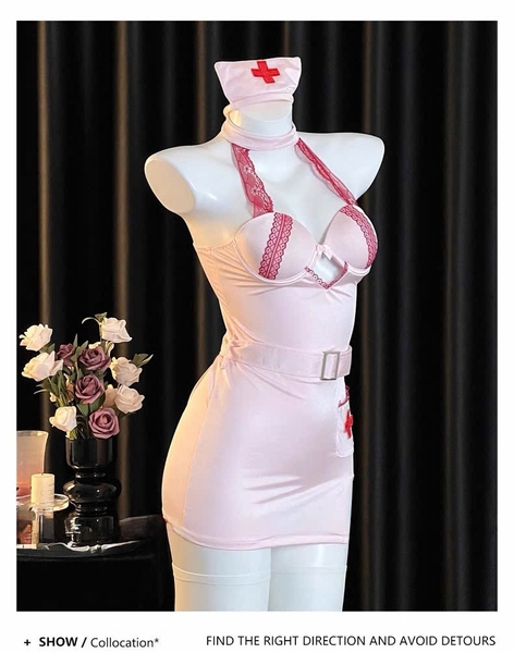 Bộ đồ cosplay y tá Caring Set S2676 kèm nón có gọng mút tôn dáng gợi cảm co giãn nhẹ Bralettehousevn
