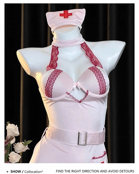Bộ đồ cosplay y tá Caring Set S2676 kèm nón có gọng mút tôn dáng gợi cảm co giãn nhẹ Bralettehousevn